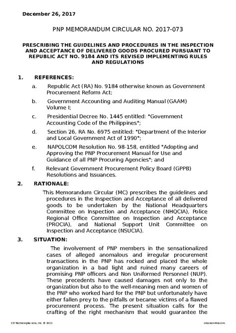 PNP MEMORANDUM CIRCULAR NO. 2017.